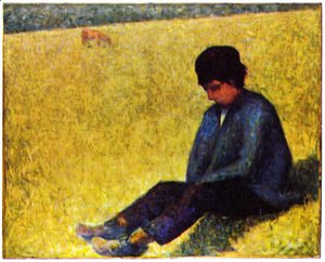 Georges Seurat - On a meadow sitting boy