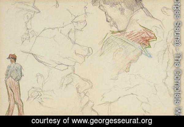 Georges Seurat - Soldats, les mains dans les poches, tete et mains (Carnet de Brest)